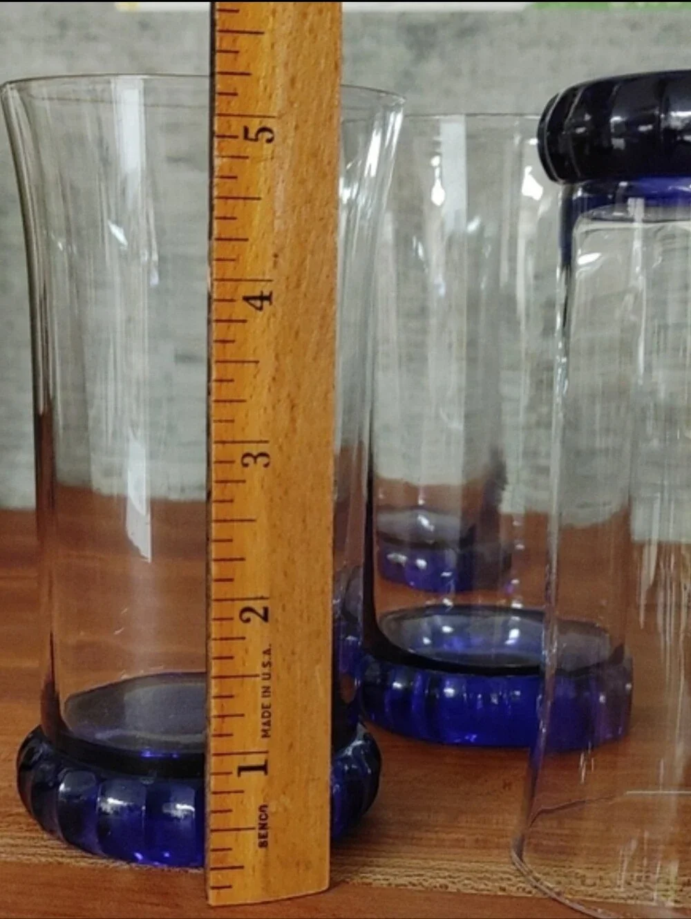 Vintage Cobalt Blue Base Clear Glass Tumbler - Set of 5